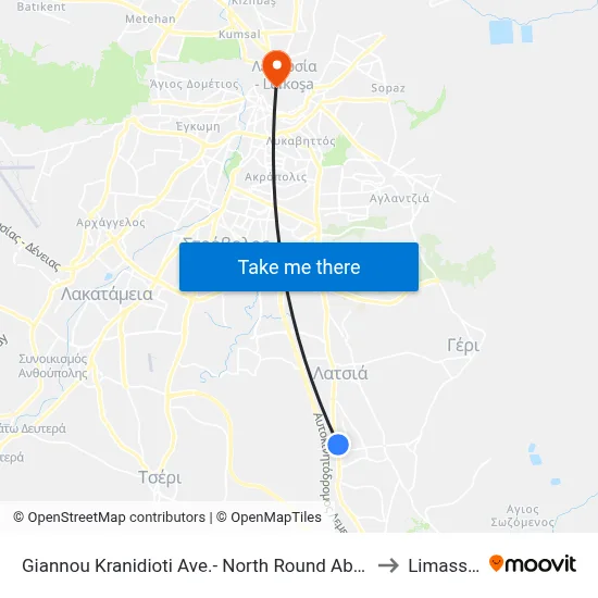 Giannou Kranidioti Avenue - North Roundabout to Limassol map