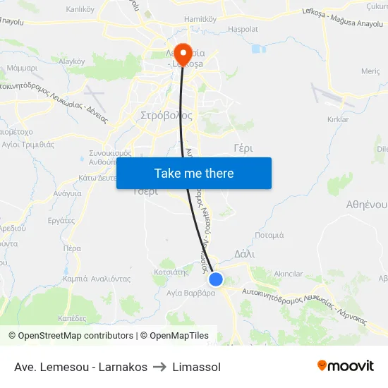 Lemesos Avenue - Larnakos to Limassol map