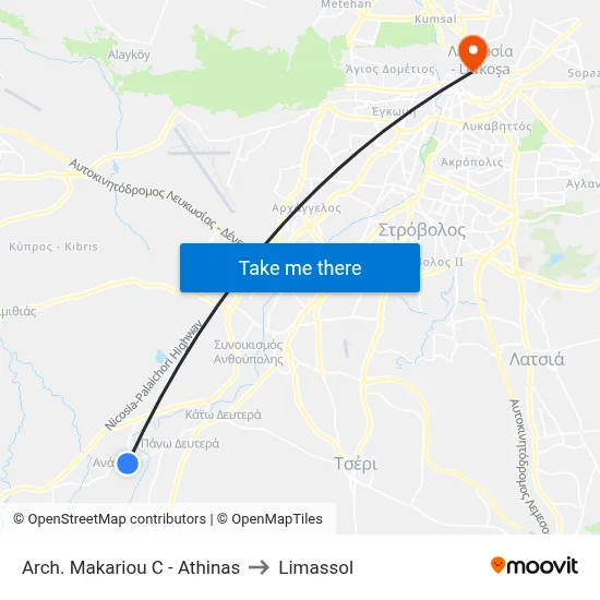 Arch. Makariou C - Athinas to Limassol map