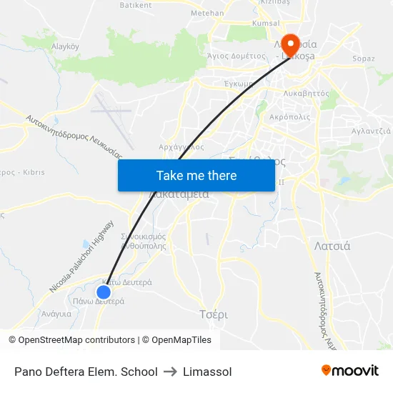 Pano Deftera Elem. School to Limassol map