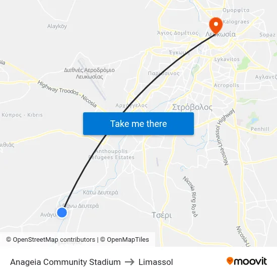Anageia Comm. Stadium to Limassol map