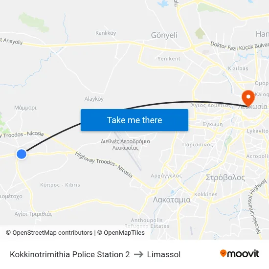 Kokkinotrimithia Police Station to Limassol map