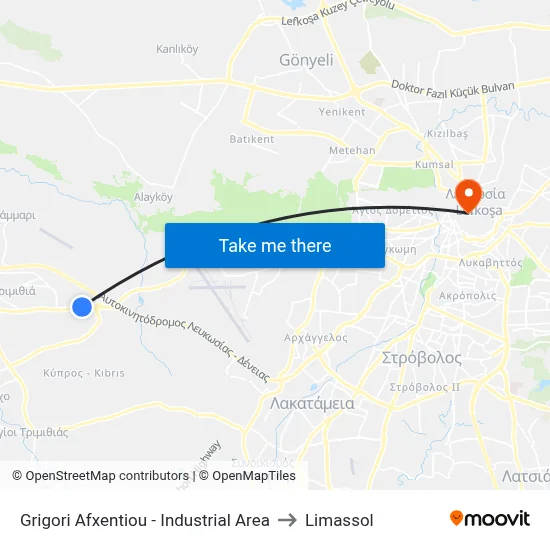Grigori Afxentiou - Industrial Area to Limassol map