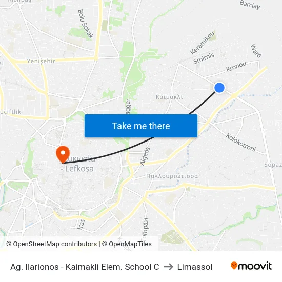 Ag. Ilarionos - Kaimakli Elem. School C to Limassol map