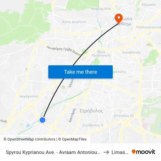 Spyrou Kyprianou Avenue - Avraam Antoniou Jumbo to Limassol map