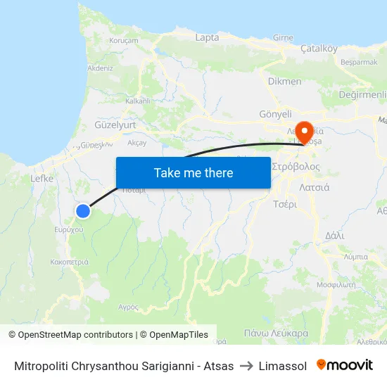 Mitropoliti Chrysanthou Sarigianni - Atsas to Limassol map