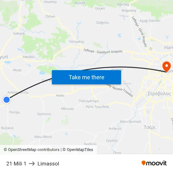 21 Mili to Limassol map