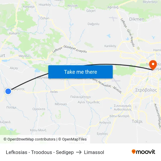Lefkosias - Troodous - Sedigep to Limassol map