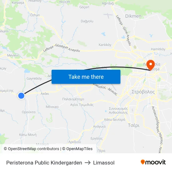 Peristerona Public Kindergarden to Limassol map