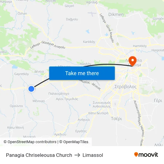 Panagia Chriseleousa Church to Limassol map