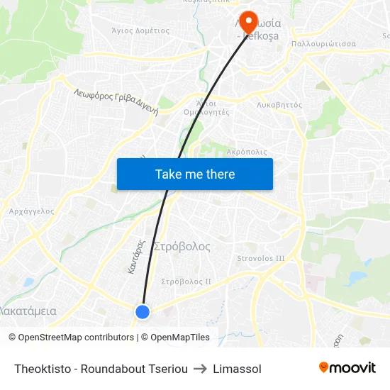 Theoktisto - Roundabout Tseriou to Limassol map