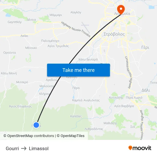 Gourri to Limassol map