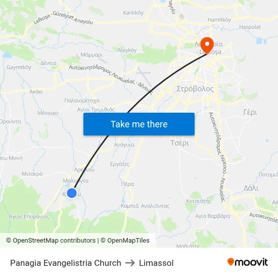 Panagia Evangelistria Church to Limassol map