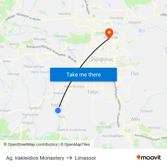 Ag. Irakleidios Monastery to Limassol map