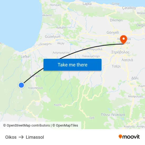 Oikos to Limassol map
