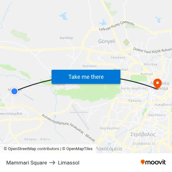 Mammari Square to Limassol map