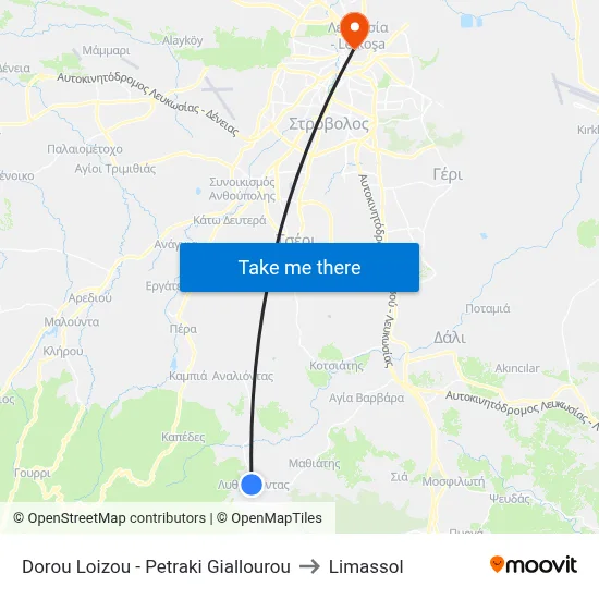Dorou Loizou - Petraki Giallourou to Limassol map
