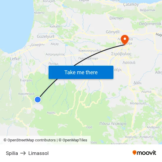 Spilia to Limassol map