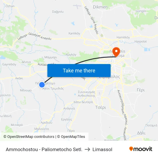 Ammochostou - Paliometocho Settlement to Limassol map