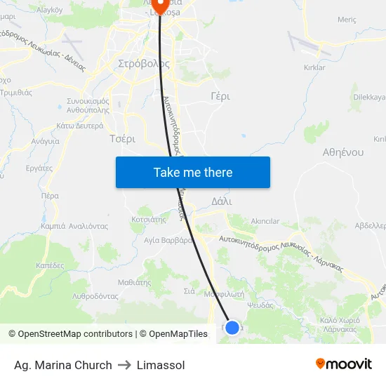 Ag. Marina Church to Limassol map