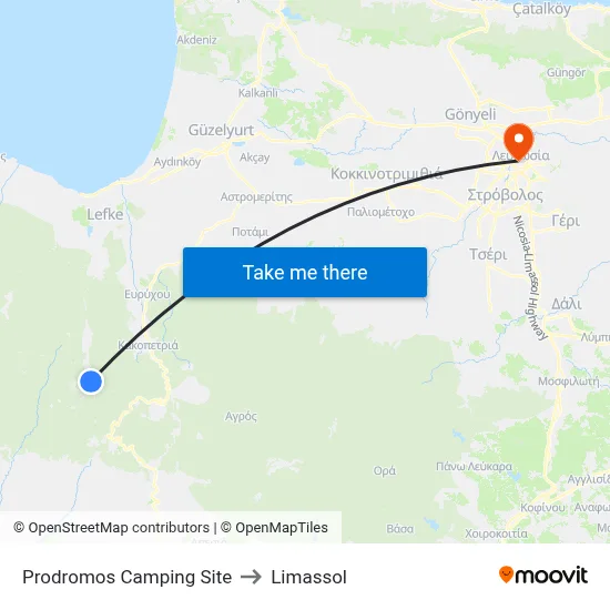 Prodromos Camping Site to Limassol map