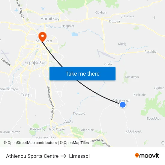 Athienou Sports Centre to Limassol map