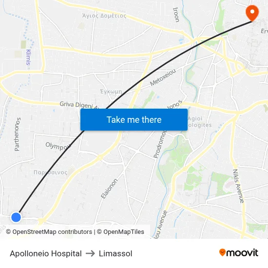 Apolloneio Hospital to Limassol map
