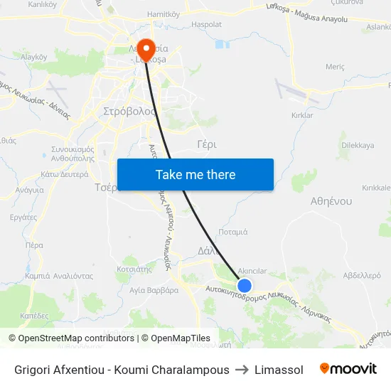 Grigori Afxentiou - Koumi Charalampous to Limassol map