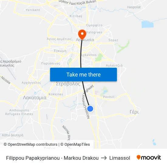 Philippos Papakyprianos - Markos Drakos to Limassol map