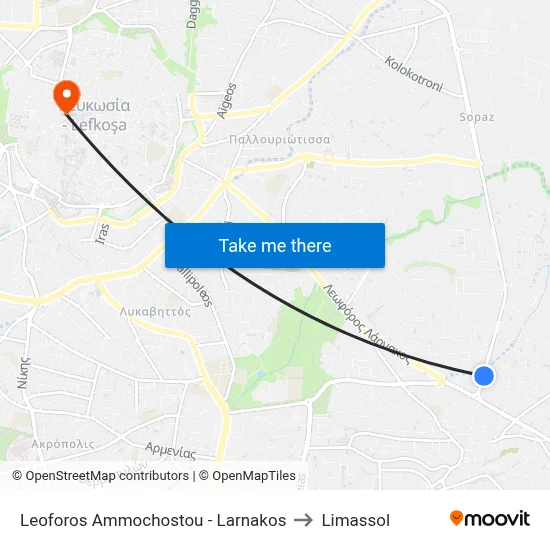 Leoforos Ammochostou - Larnakos to Limassol map