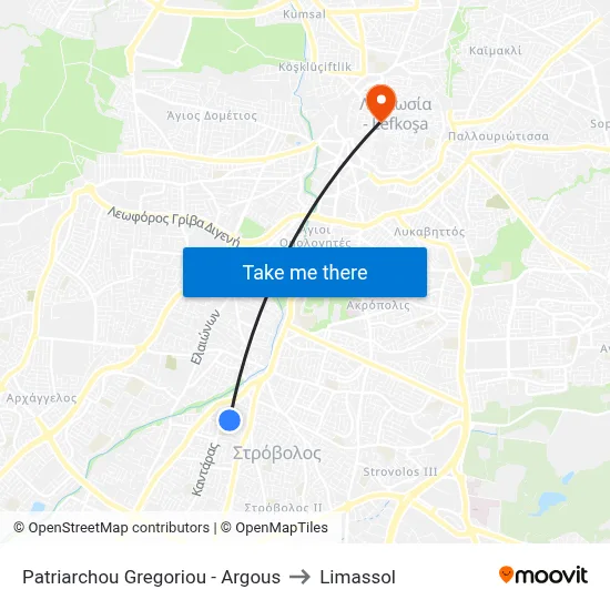 Patriarchou Gregoriou - Argous to Limassol map