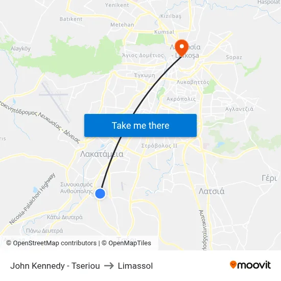 John Kennedy - Tseriou to Limassol map