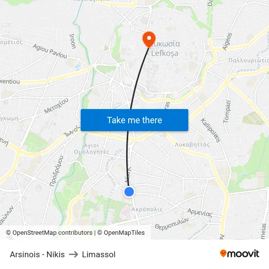 Arsinois - Nikis to Limassol map