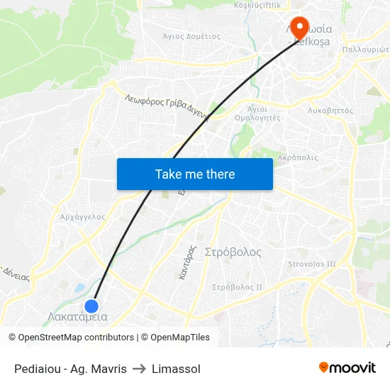 Pediaiou - Ag. Mavris to Limassol map