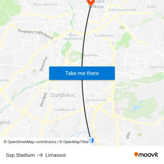 GSP Stadium to Limassol map