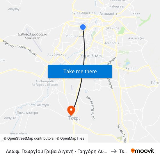 Λεωφ. Γεωργίου Γρίβα Διγενή - Γρηγόρη Αυξεντίου to Tseri map