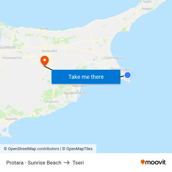 Protaras - Sunrise Beach to Tseri map