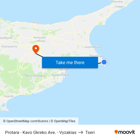 Protara - Kavo Gkreko Avenue - Vyzakias to Tseri map