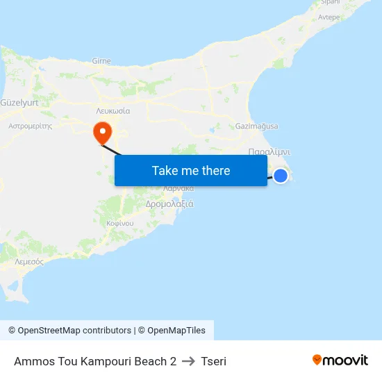 Ammos Tou Kampouri Beach to Tseri map