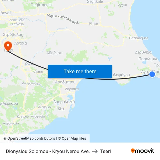 Dionysiou Solomou - Kryou Nerou Avenue to Tseri map