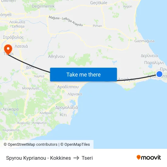 Spyrou Kyprianou - Kokkines to Tseri map