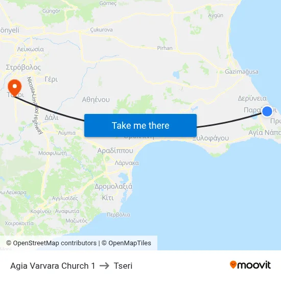 Ag. Varvara Church to Tseri map