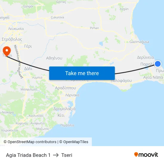 Ag. Triada Beach to Tseri map