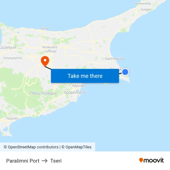 Paralimni Port to Tseri map