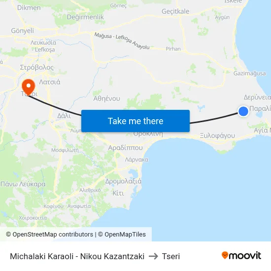 Michalis Karaolis - Nikos Kazantzakis to Tseri map