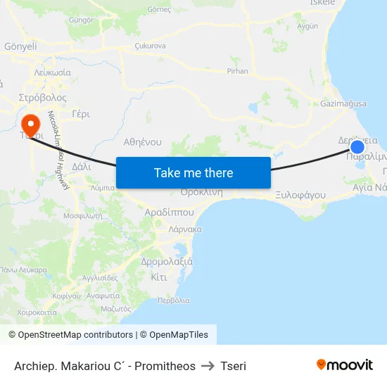 Archbishop Makarios - Prometheus to Tseri map