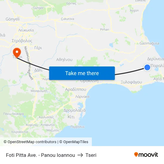 Foti Pitta Ave. - Panou Ioannou to Tseri map
