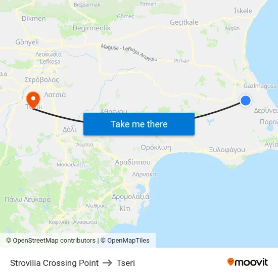 Strovilia Crossing Point to Tseri map