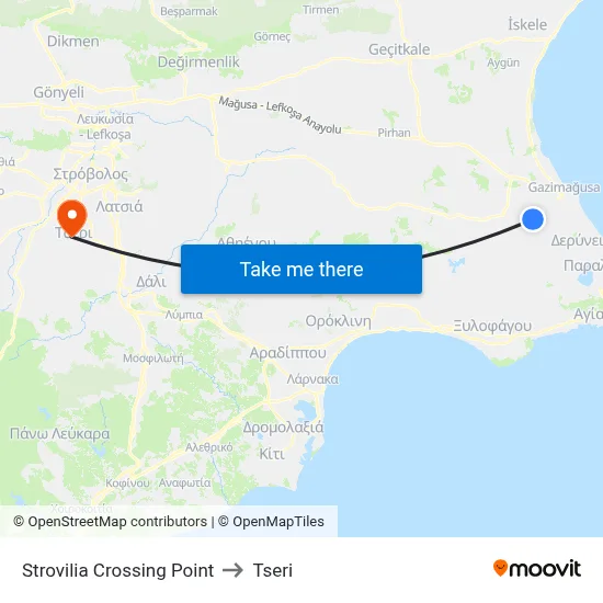 Strovilia Crossing Point to Tseri map