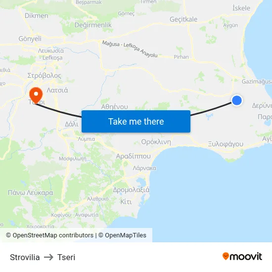Strovilia to Tseri map